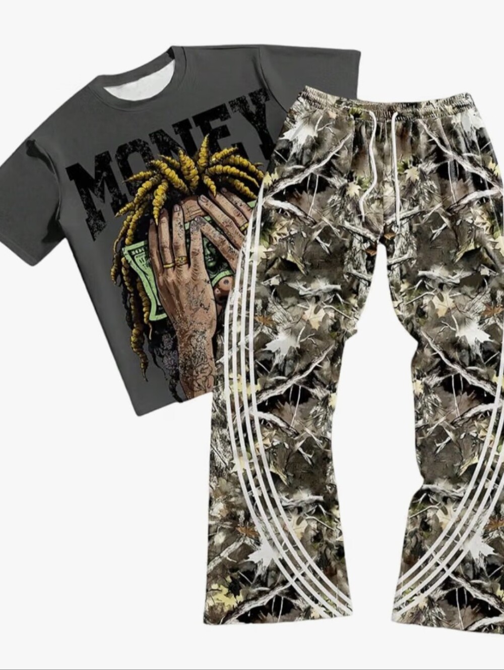 Men's Y2K Outfits 2 Piece Graphic Tee and Pants Rave Sweatsuits Set